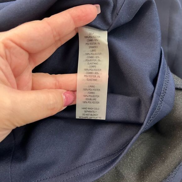 VINCE CAMUTO Navy Embellished Caped Crew Neck Evening Shift Dress - Picture 12 of 13